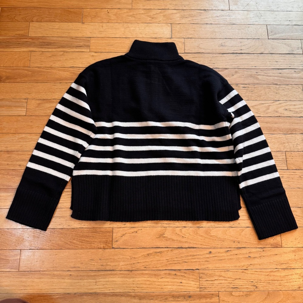 DKNY Womens Striped Quarter Zip Sweater Black White Knit Pullover Small - Picture 8 of 8